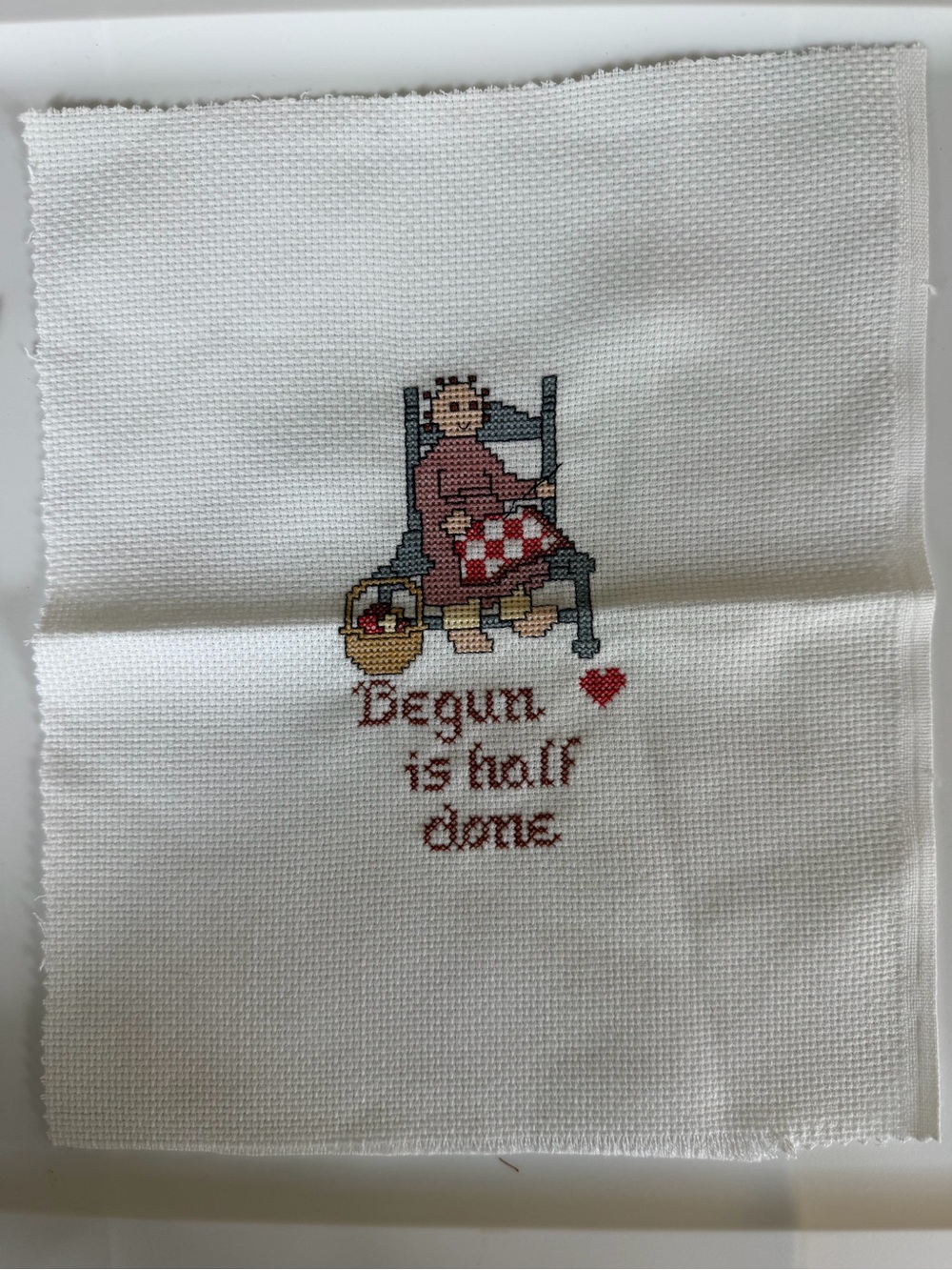 Vintage Cross Stitch Home Art Print in Cream, Red, Brown, Blue
